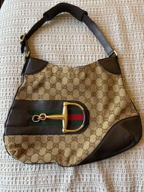 Gucci GG Canvas Horsebit Hobo Sherry Line Shoulder Bag